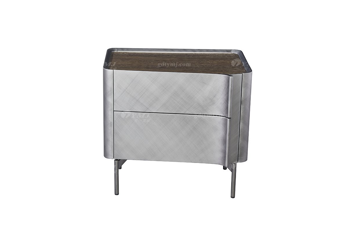 时尚91精品久久久久久水蜜桃意式极简家具别墅大宅家用不锈钢金属脚+鸡翅木色床头柜18005A床头柜（钛钢灰）