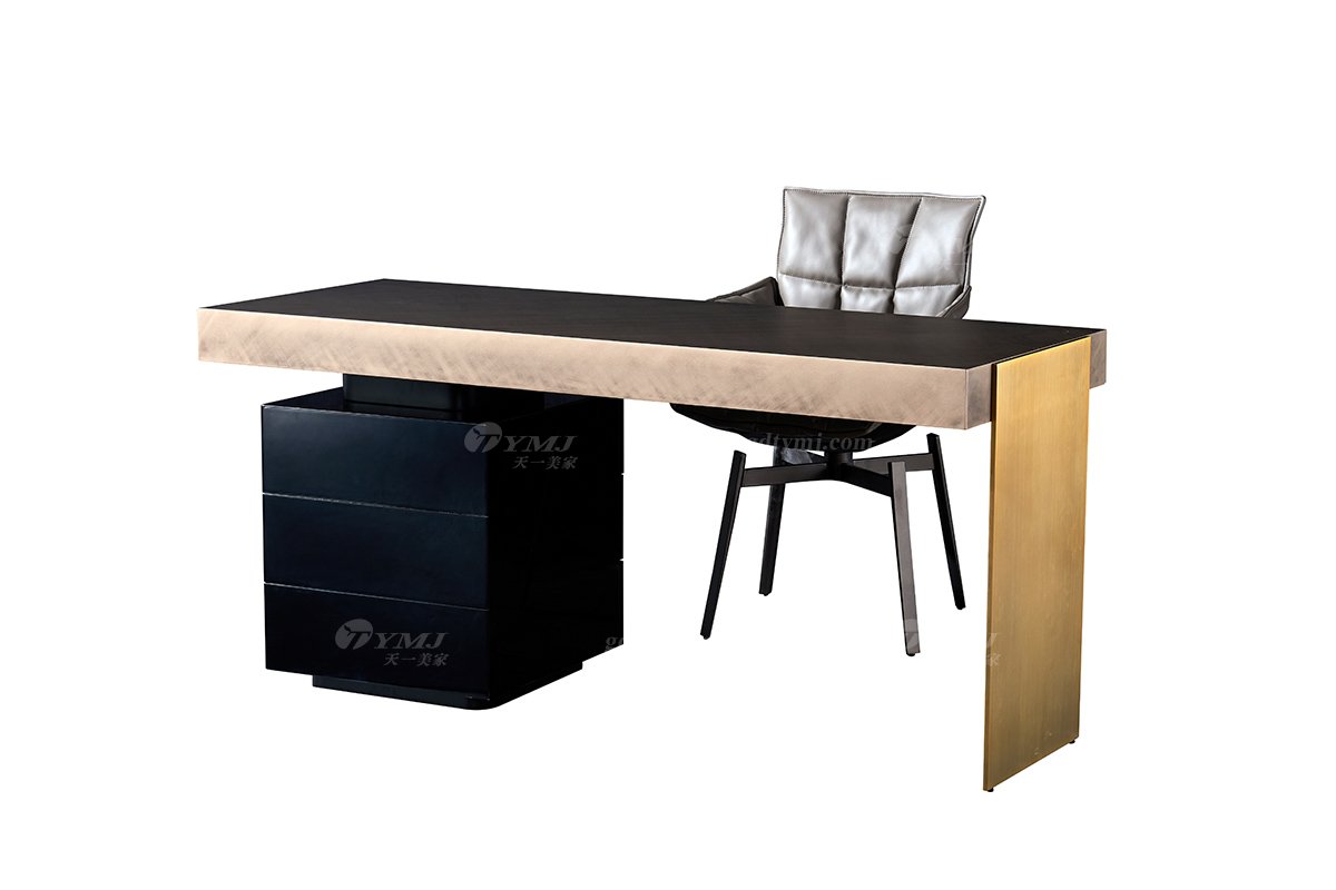 时尚91精品久久久久久水蜜桃意式极简家具别墅大宅家用玫瑰金+黑亮光书桌18005-1.8书桌组合