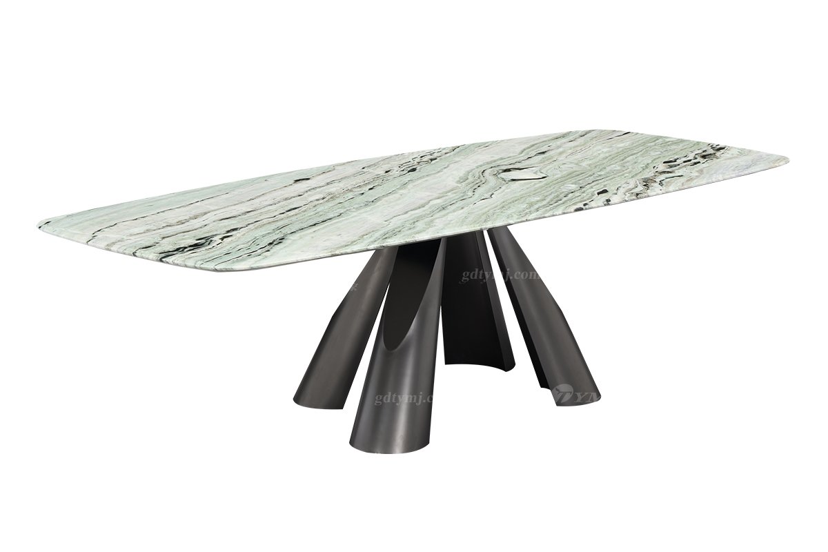 时尚91精品久久久久久水蜜桃意式极简家具别墅家用豪宅奢华天然大理石+金属底长餐台