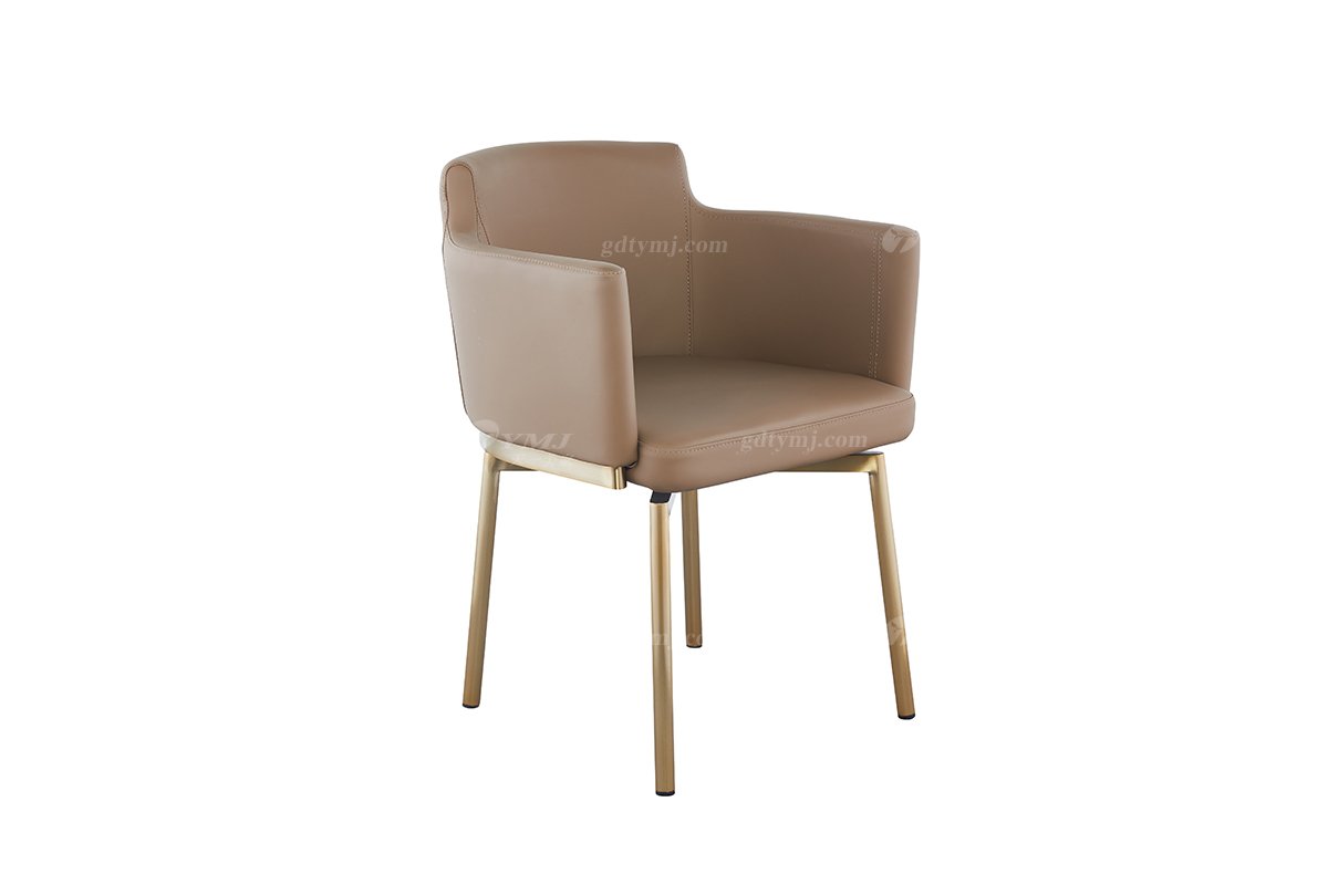 现代简约家具91精品久久久久久水蜜桃别墅会所家用时尚网红款黄古铜底+真皮餐椅