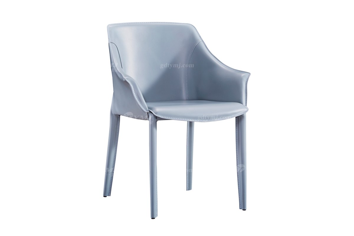 现代简约家具91精品久久久久久水蜜桃别墅会所家用时尚网红款浅蓝色皮艺餐椅