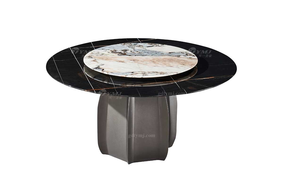  现代简约家具91精品久久久久久水蜜桃别墅会所家用时尚劳伦黑金大理石圆餐桌