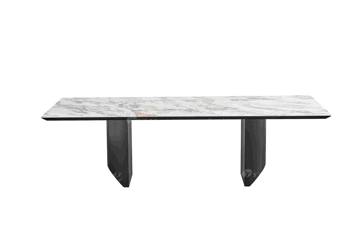  现代简约家具91精品久久久久久水蜜桃别墅会所家用时尚不锈钢五金底+劳伦黑金大理石长餐台