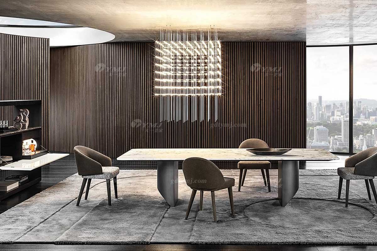  现代简约家具91精品久久久久久水蜜桃别墅会所家用时尚不锈钢五金底+劳伦黑金大理石长餐台2026