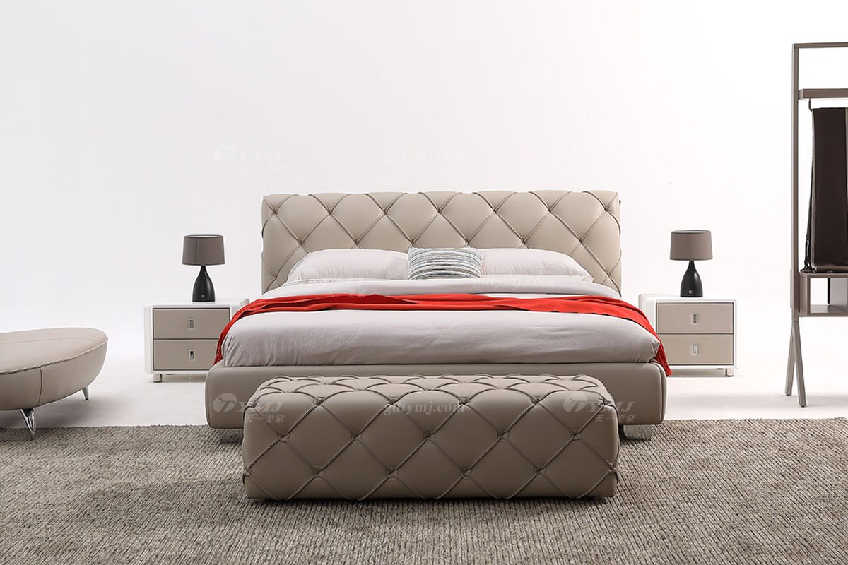  现代简约家具91精品久久久久久水蜜桃别墅会所家用时尚舒适真皮拉扣大床婚床双人床A2172F场景