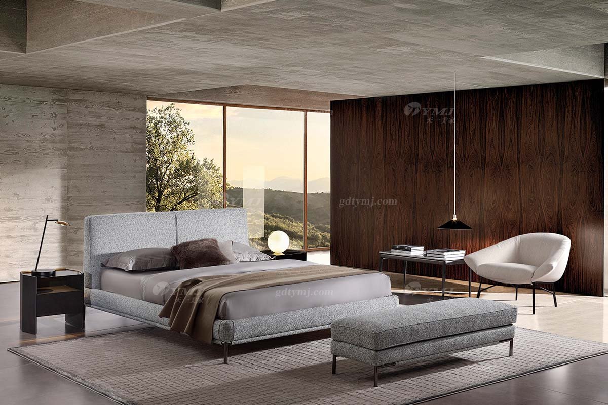  现代简约家具91精品久久久久久水蜜桃别墅会所家用时尚舒适极简灰色布艺大床婚床双人床A2271A场景