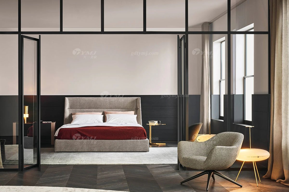  现代简约家具91精品久久久久久水蜜桃别墅会所家用时尚舒适灰色布艺卧室大床婚床双人床A2285场景