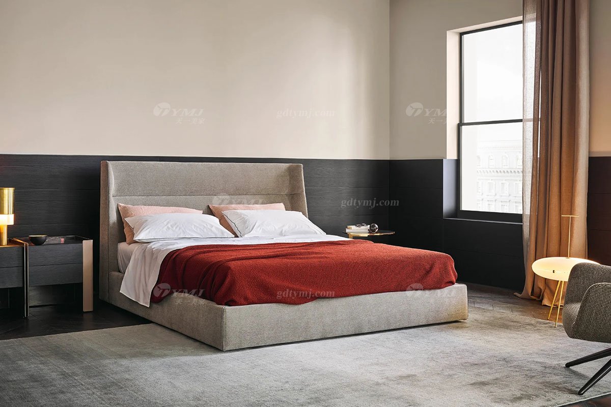  现代简约家具91精品久久久久久水蜜桃别墅会所家用时尚舒适灰色布艺卧室大床婚床双人床A2285场景1