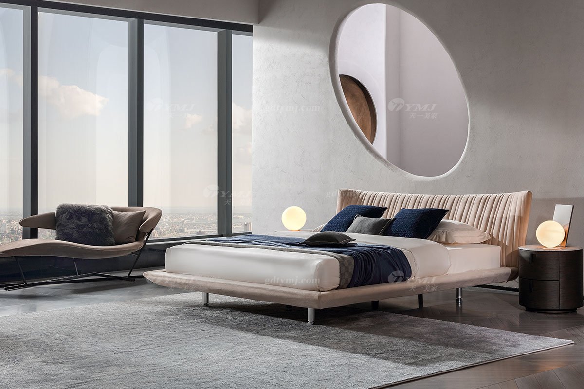  现代简约家具91精品久久久久久水蜜桃别墅会所家用时尚舒适创意灰色布艺悬浮大床婚床双人床A2306场景1