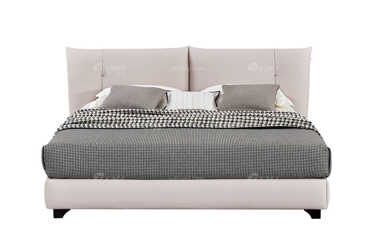  现代简约家具91精品久久久久久水蜜桃别墅会所家用时尚舒适米白色皮艺大床婚床双人床