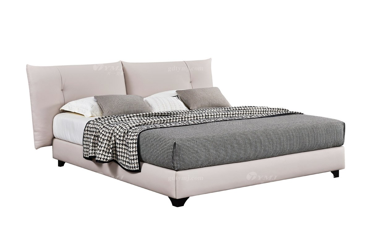  现代简约家具91精品久久久久久水蜜桃别墅会所家用时尚舒适米白色皮艺大床婚床双人床A2512-1